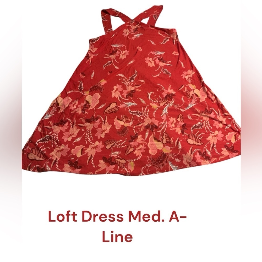 Loft Floral A Line Halter Strap Dress Medium knee length fun and flirty !